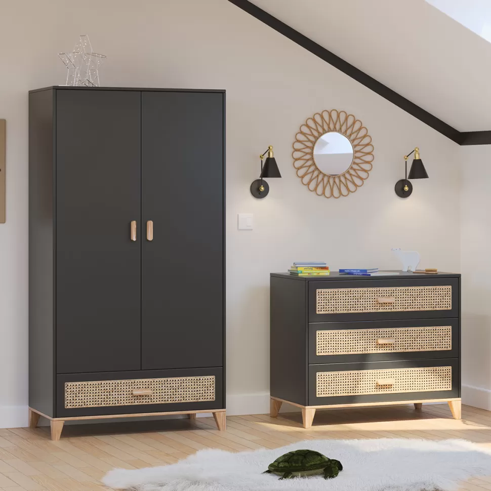 Théo Meuble Bébé>Armoire 2 Portes en Rotin Nami - Onyx