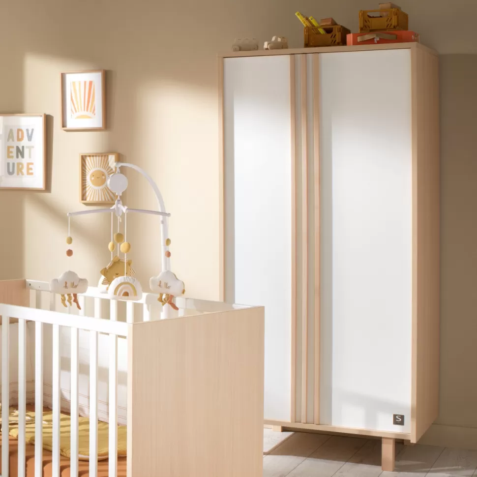 Sauthon Meuble Bébé>Armoire 2 Portes Nature - Chêne Velour et Blanc