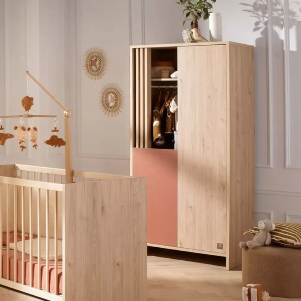 Sauthon Meuble Bébé>Armoire 2 Portes Tokyo - Chêne Suave et Terracotta