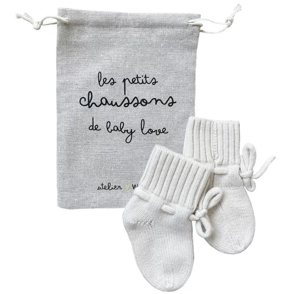 Atelier Wagram Chaussons>Chaussons Bébé Ecru Baby Love - 0/6 Mois