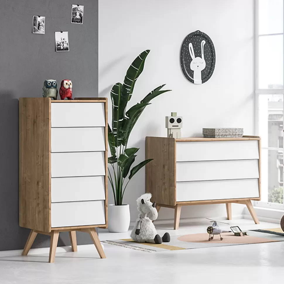 Vox Meubles Meuble Bébé>Chiffonnier Vintage - Chêne et Blanc