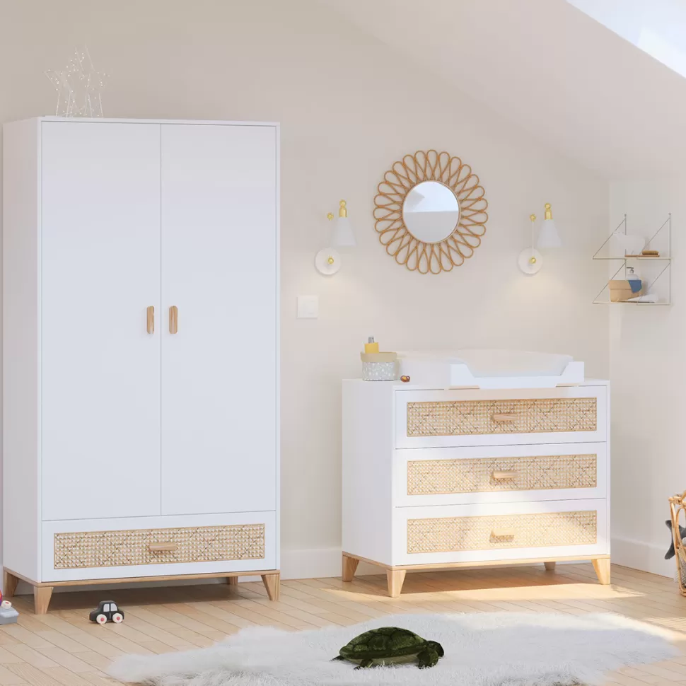 Théo Meuble Bébé>Commode en Rotin et Plan à Langer Nami - Neige