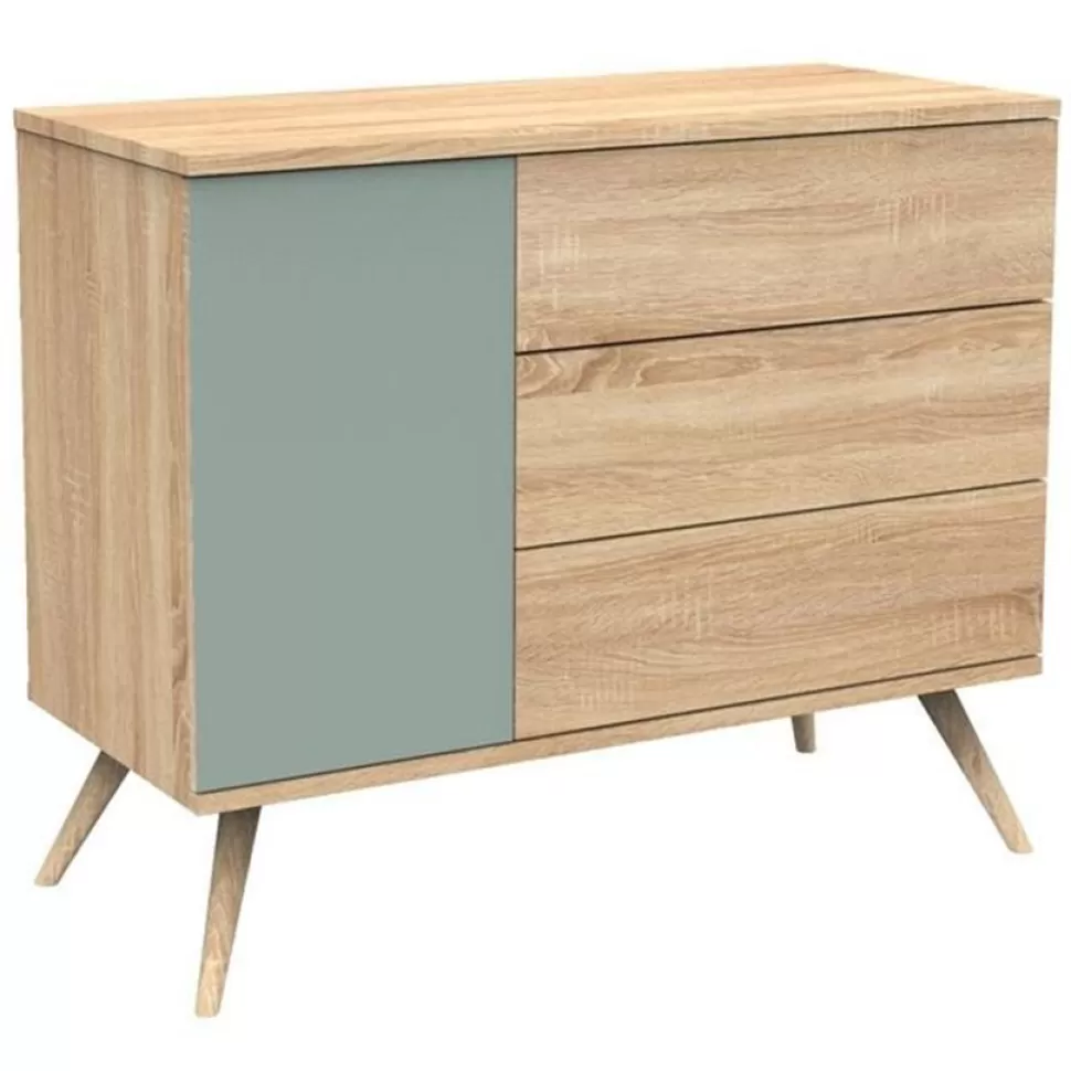 Sauthon Meuble Bébé>Commode et Plan à Langer Seventies - Chêne Doré et Sauge