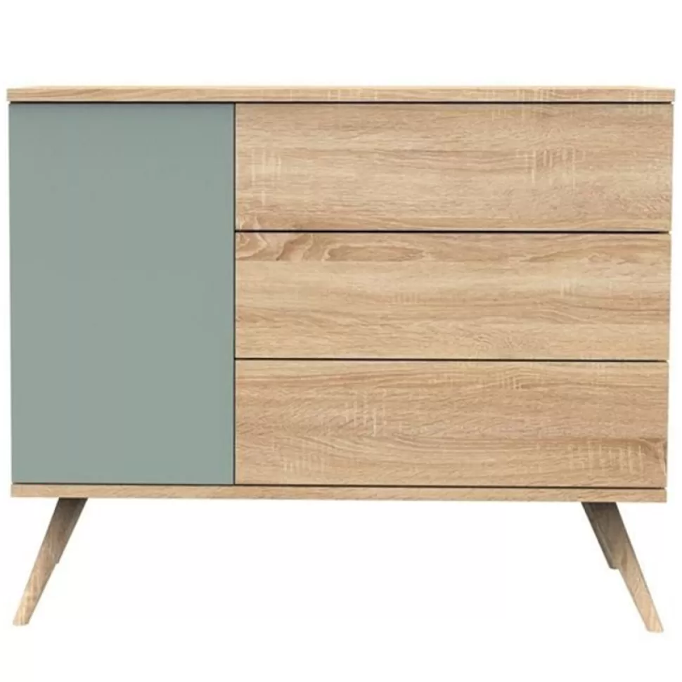 Sauthon Meuble Bébé>Commode et Plan à Langer Seventies - Chêne Doré et Sauge