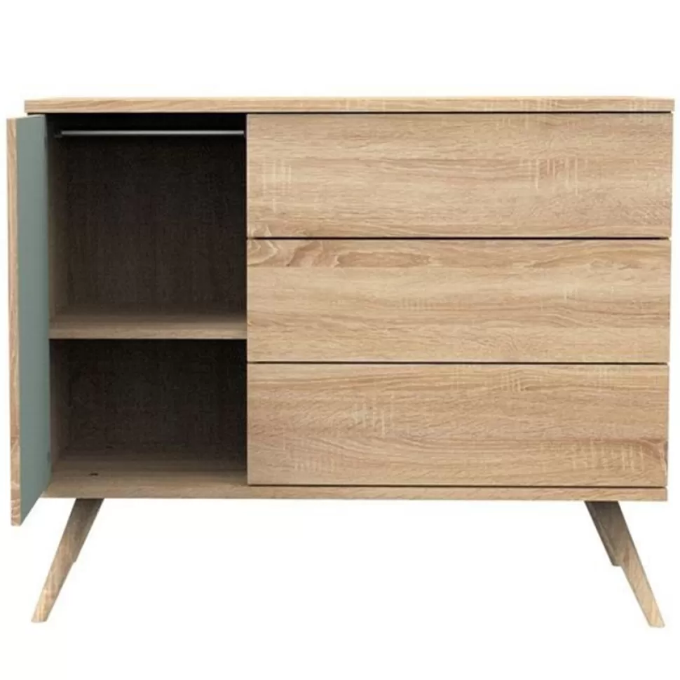 Sauthon Meuble Bébé>Commode et Plan à Langer Seventies - Chêne Doré et Sauge