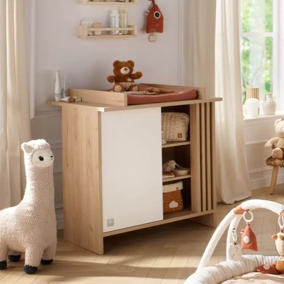 Sauthon Meuble Bébé>Commode et Plan à Langer Tokyo - Chêne Suave et Blanc
