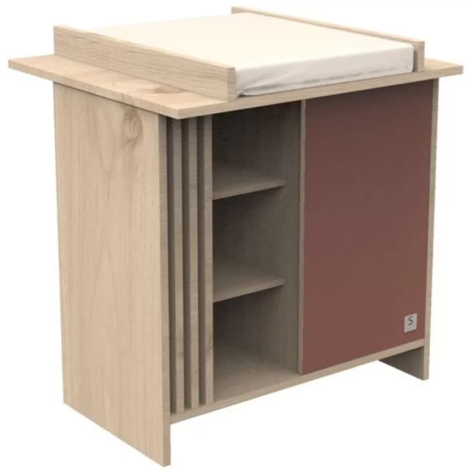 Sauthon Meuble Bébé>Commode et Plan à Langer Tokyo - Chêne Suave et Terracotta