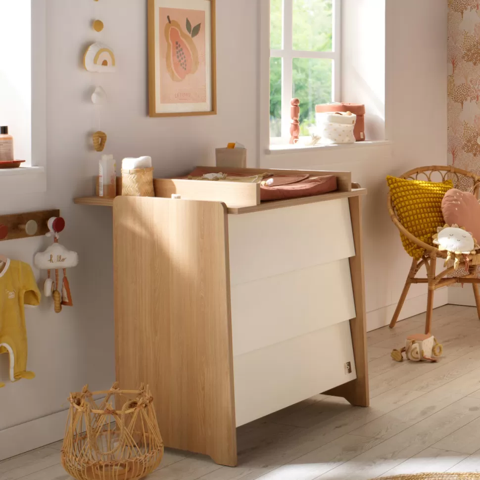 Sauthon Meuble Bébé>Commode et Plan à Langer Vanille - Chêne Miel et Meringue