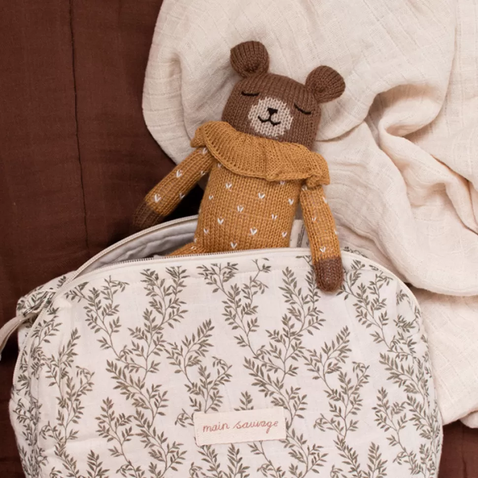 Main Sauvage Doudou>Doudou Chien - Pyjama Ocre à Pois