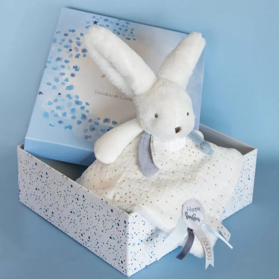 Doudou et Compagnie Doudou>Doudou Pompon Happy Glossy - Blanc