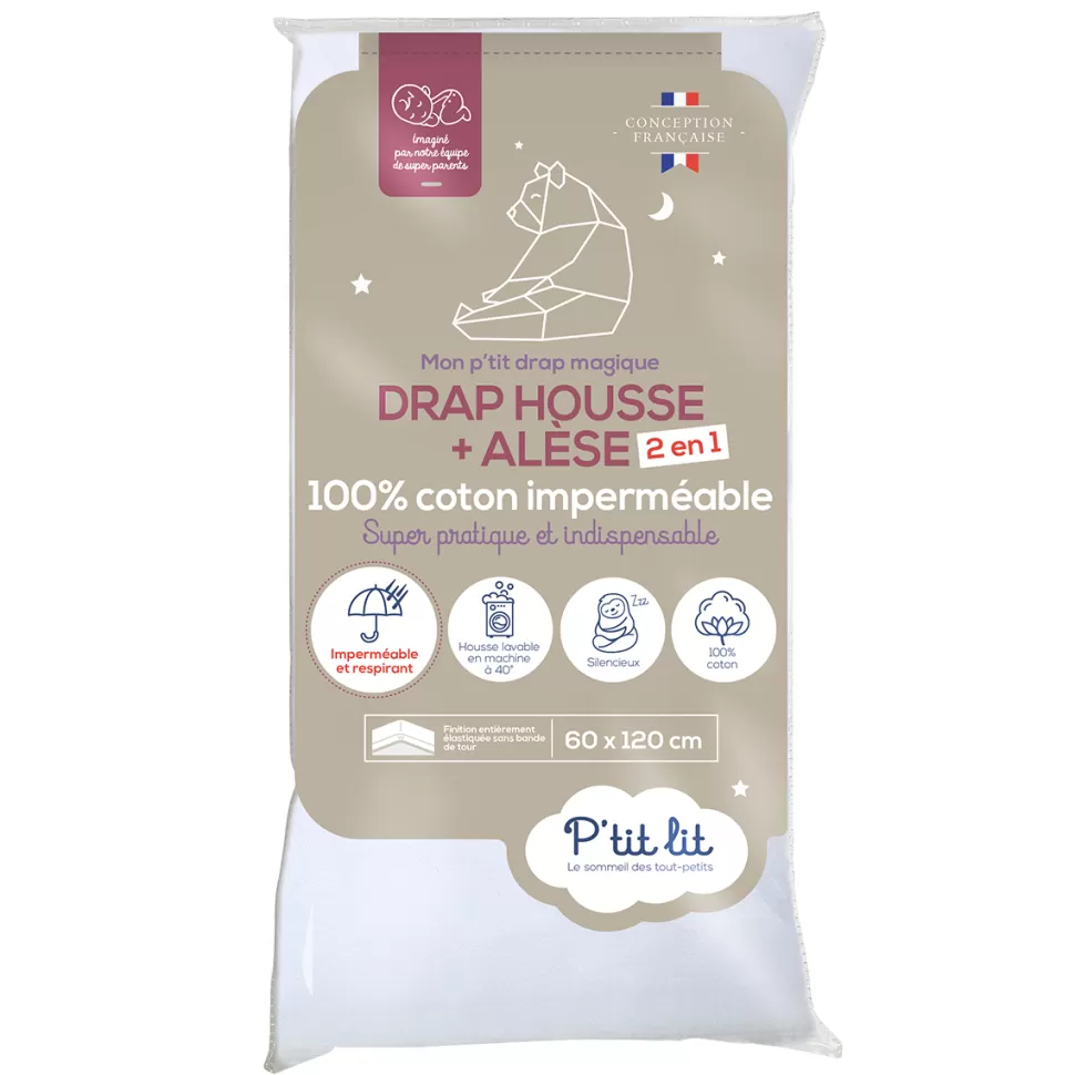 P'tit Lit Literie Bébé>Drap Housse Magique Blanc - 60 x 120 cm
