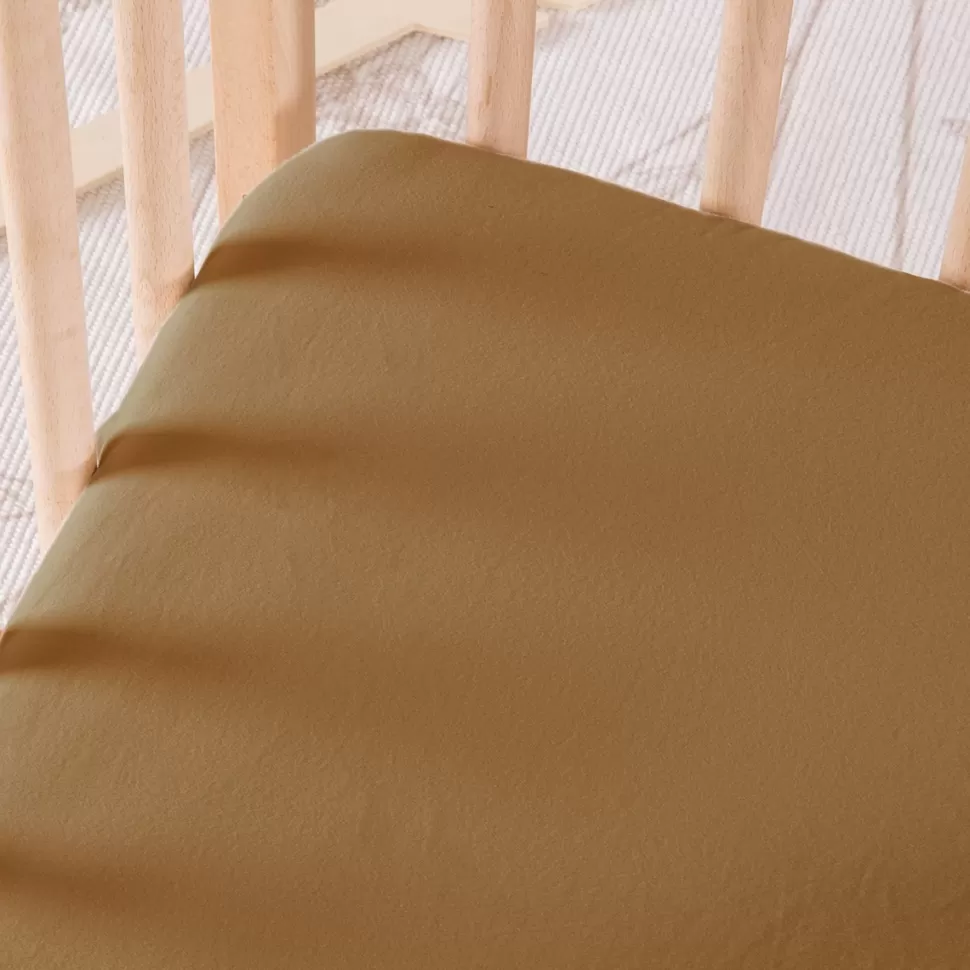 Kadolis Literie Bébé>Drap Housse Satin de Coton Bio Lavé Ambre - 60 x 120 cm