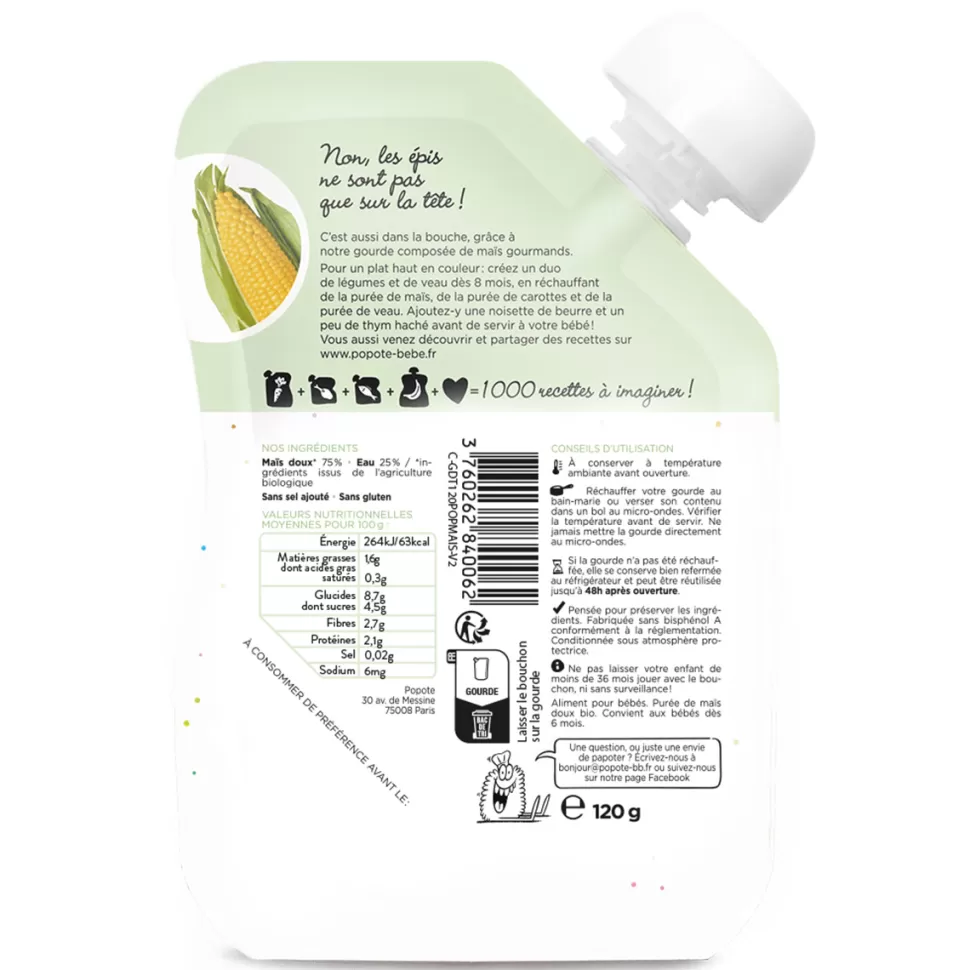 Popote Nourriture Bébé>Gourde Repas Bio Maïs - 120 g