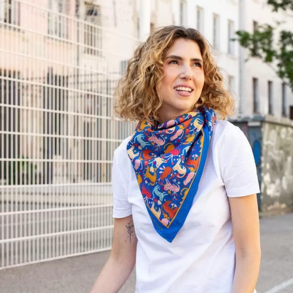 Chamaye Parents>Grand Foulard Léopard - Blue