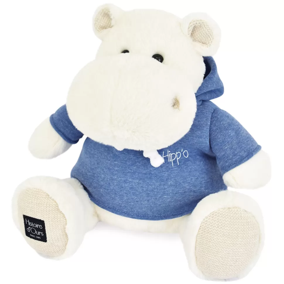 Histoire d'Ours Peluche>Hippo en Peluche Blanc avec Sweat Bleu Jean - L'Hippo