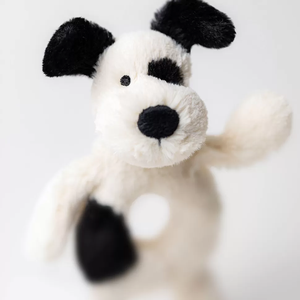 Jellycat Hochet>Hochet Bashful Black & Cream Puppy