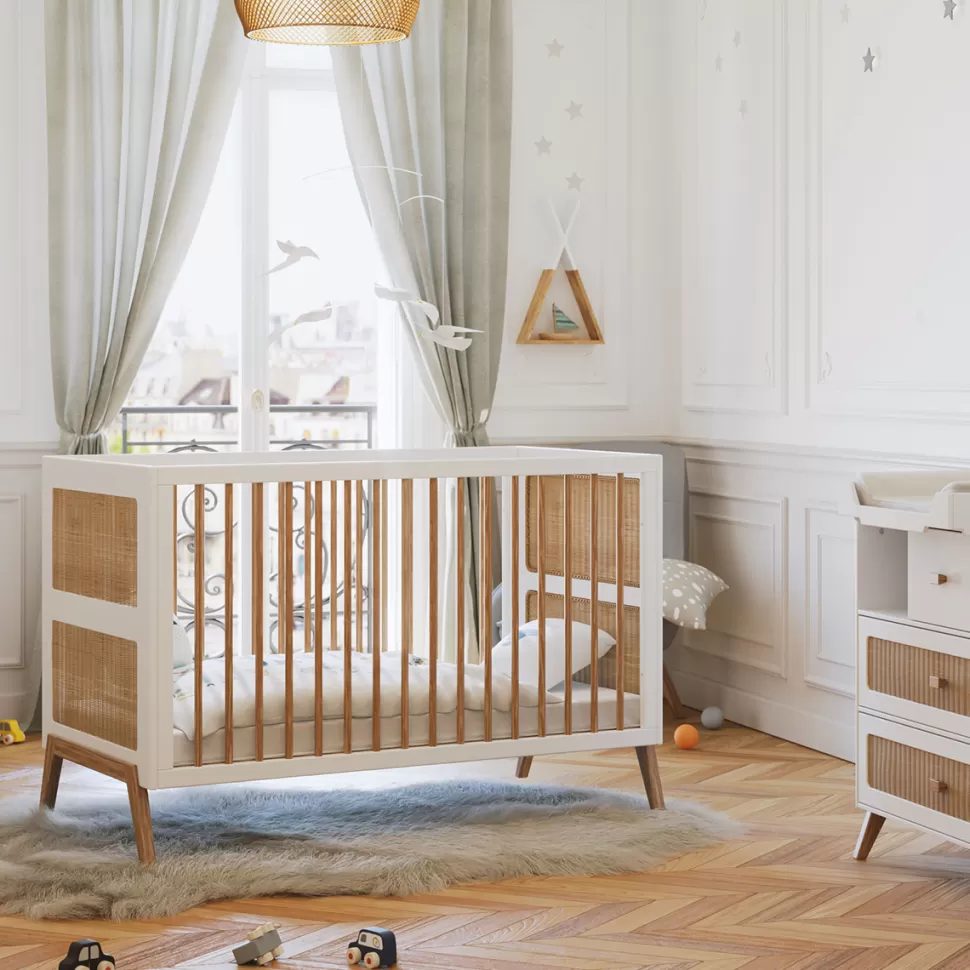 Théo Meuble Bébé>Lit Bébé Evolutif en Rotin Marelia Neige - 70 x 140 cm