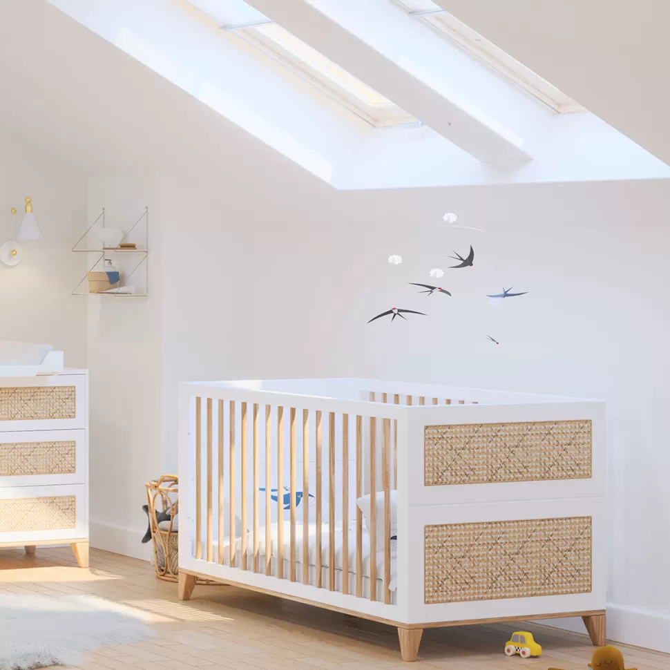 Théo Meuble Bébé>Lit Bébé Evolutif en Rotin Nami Neige - 70 x 140 cm