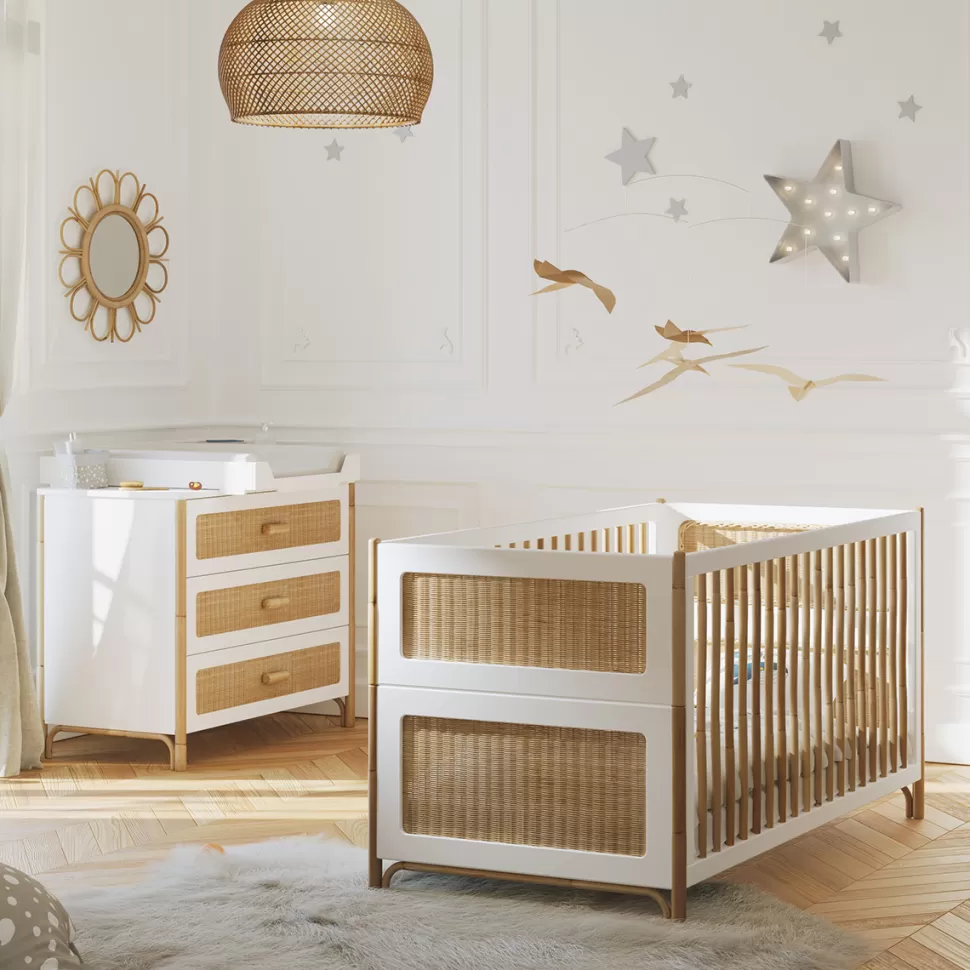 Théo Meuble Bébé>Lit Bébé Evolutif en Rotin Océania Neige - 70 x 140 cm