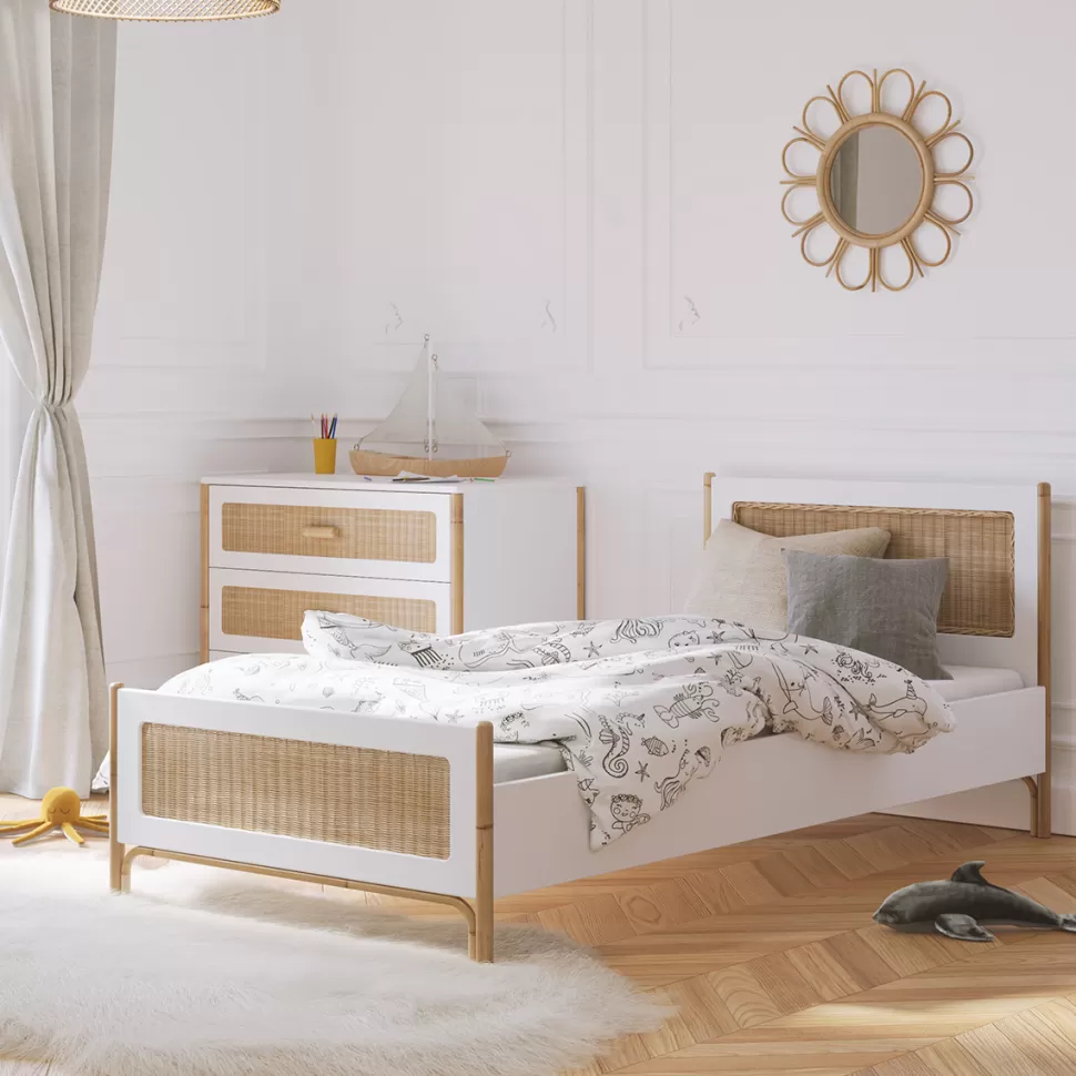 Théo Meuble Bébé>Lit Junior en Rotin Océania Neige - 90 x 200 cm
