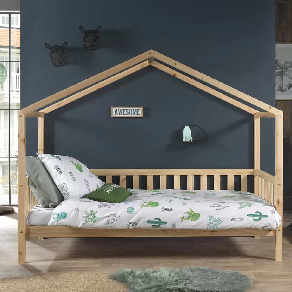 JAXX Meuble Bébé>Lit Maison Dallas avec Barrière et Tiroir Naturel - 90 x 200 cm