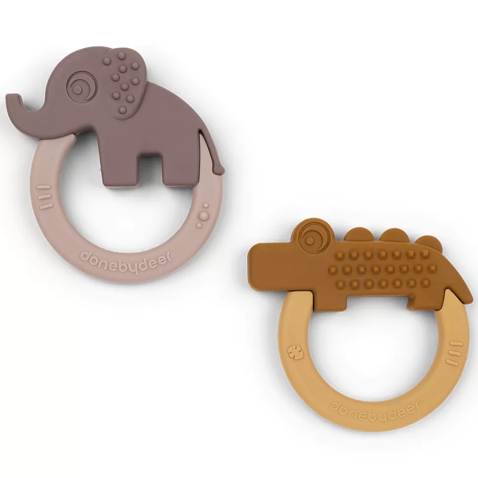 Done by Deer Hygiène & Soin>Lot de 2 Anneaux de Dentition Deer Friends - Moutarde et Rose Poudré