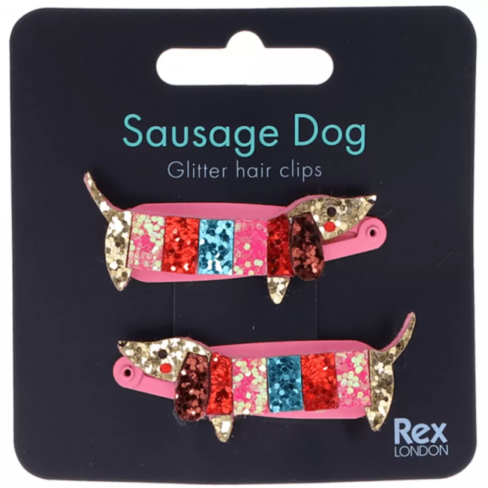 Rex London Accessoires Bébé>Lot de 2 Barrettes à Paillettes - Chien Saucisse