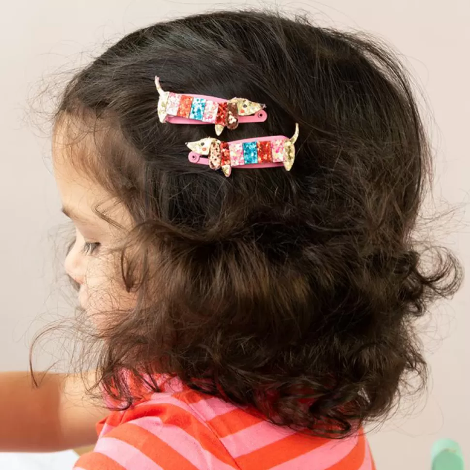 Rex London Accessoires Bébé>Lot de 2 Barrettes à Paillettes - Chien Saucisse