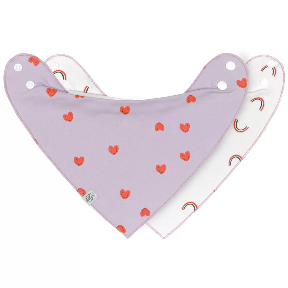 LÄSSIG Bavoir | Repas>Lot de 2 Bavoirs Bandana Happy Rascals Coeur - 0/24 Mois