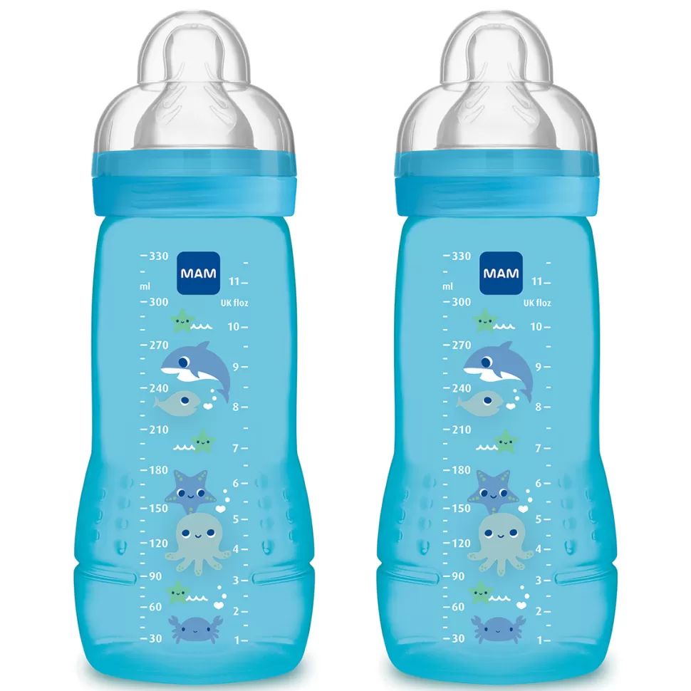 MAM Biberonnerie>Lot de 2 Biberons Easy Active 2ème Âge Bleu - 330 ml