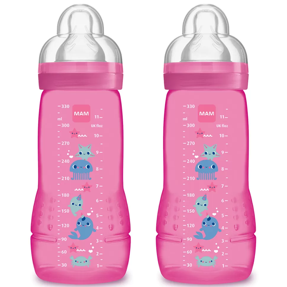 MAM Biberonnerie>Lot de 2 Biberons Easy Active 2ème Âge Rose - 330 ml