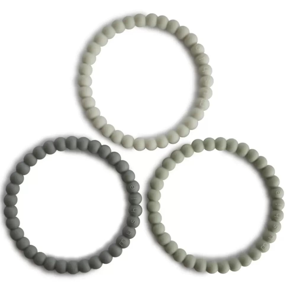 mushie Hygiène & Soin>Lot de 3 Bracelets de Dentition - Green Tea Cool Grey & Sea Salt