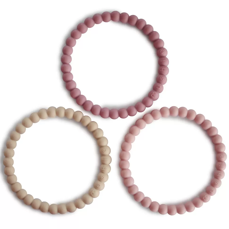 mushie Hygiène & Soin>Lot de 3 Bracelets de Dentition - Linen Peony & Pale Pink