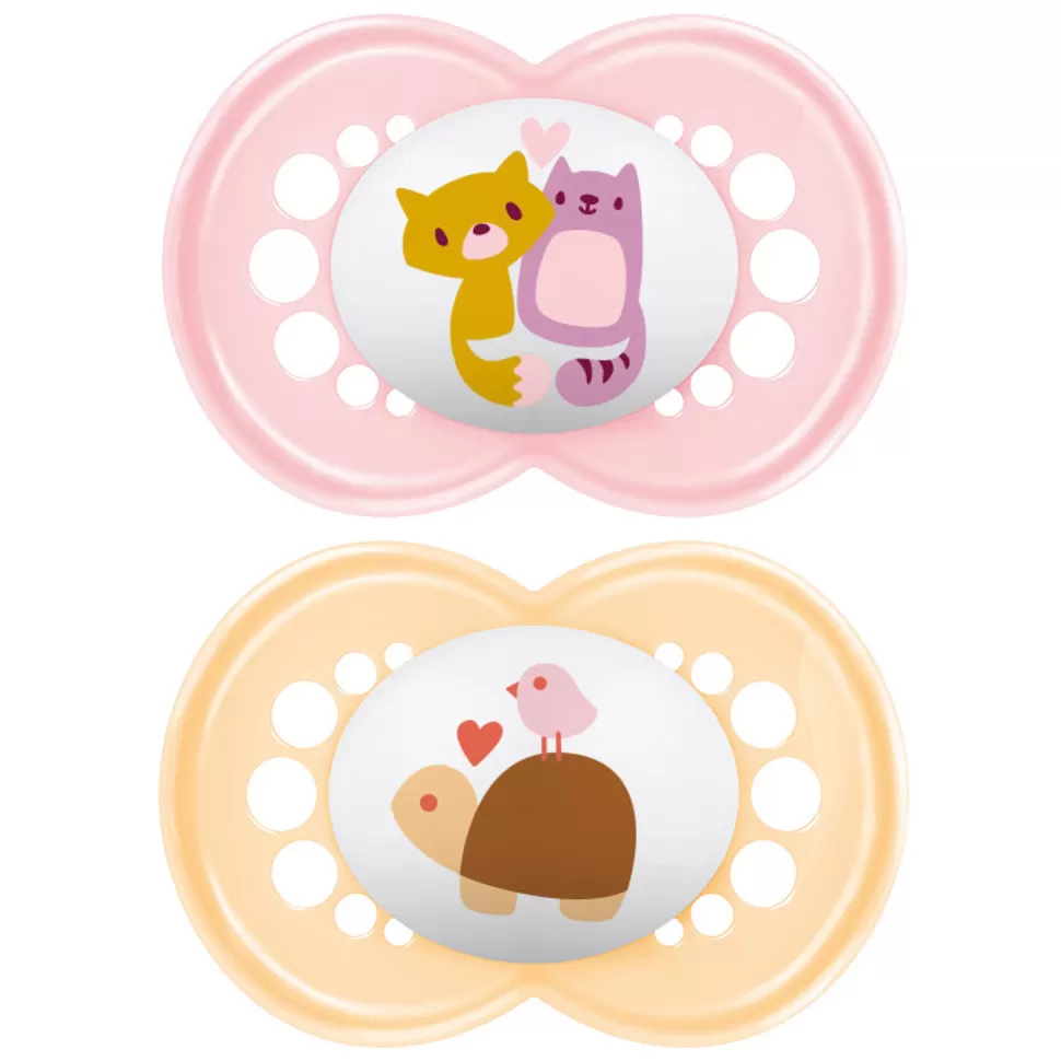 MAM Succion>Lot de 2 Sucettes Original Classique Chat et Tortue - 18 Mois +