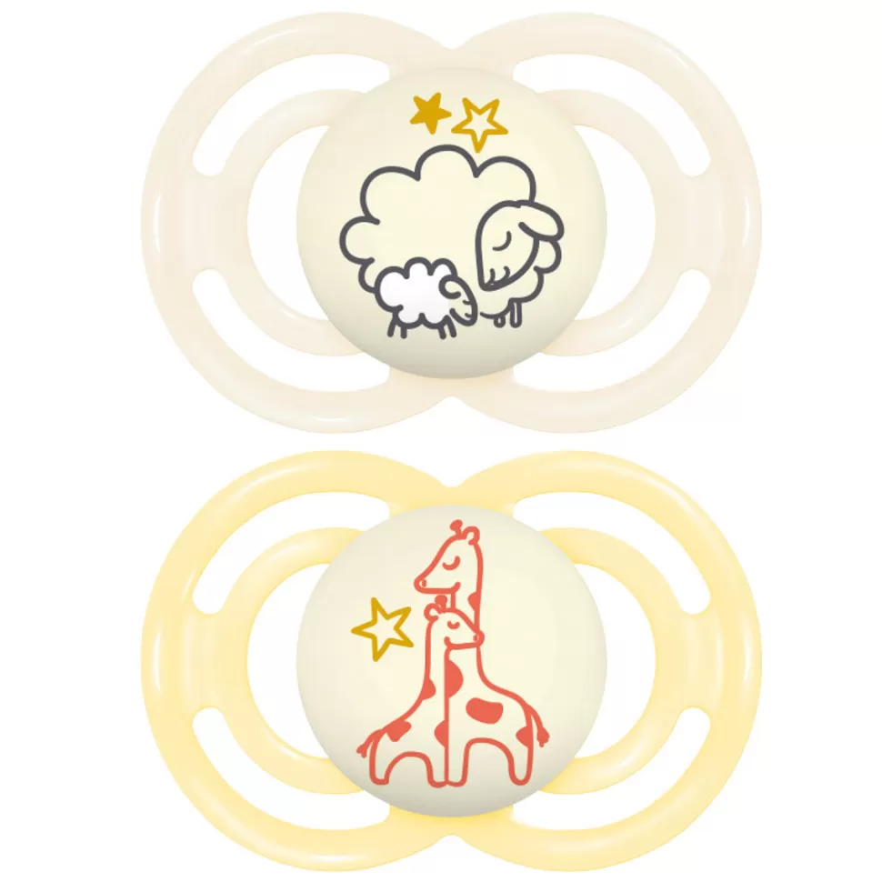 MAM Succion>Lot de 2 Sucettes Perfect Nuit Moutons et Girafes - 6 Mois +