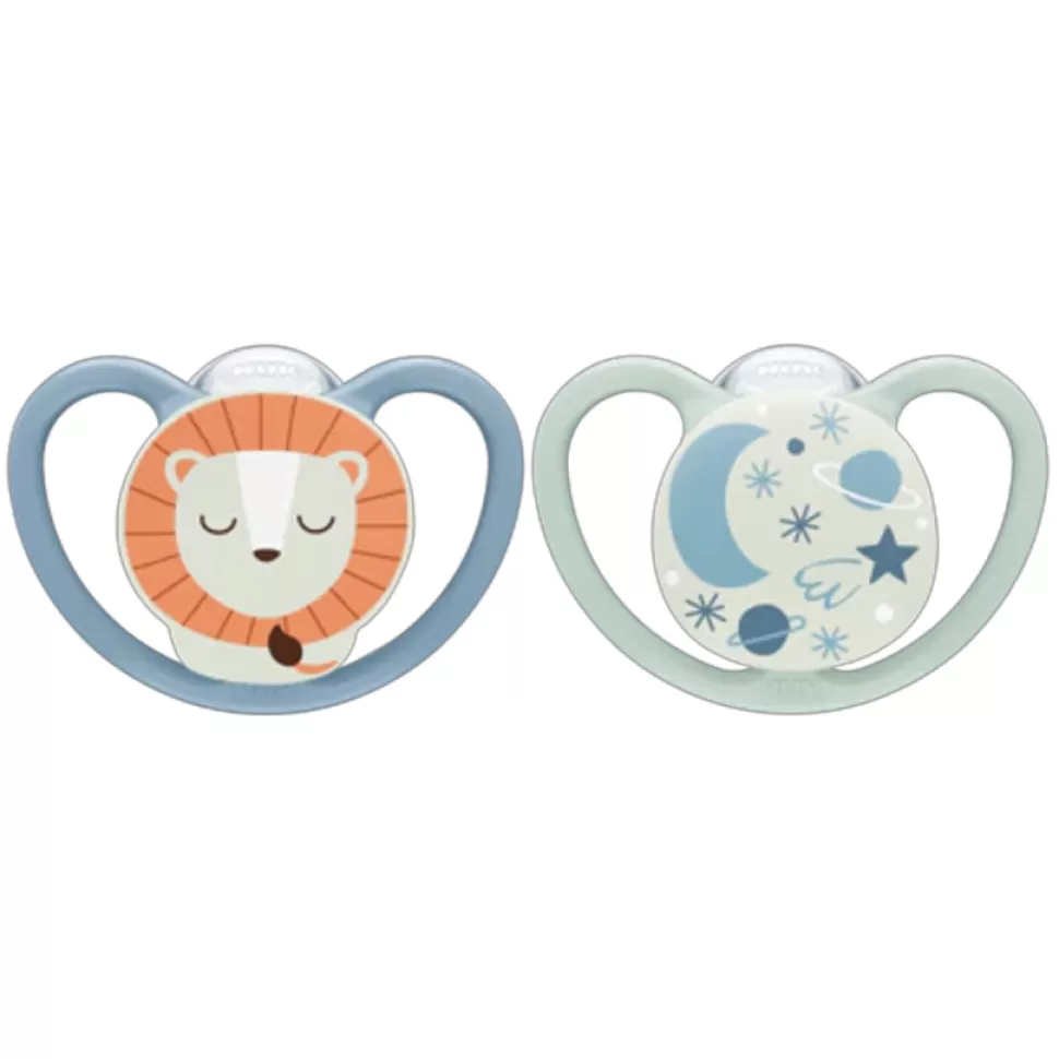 NUK Succion>Lot de 2 Sucettes Space Nuit Lion et Ciel - 18/36 Mois