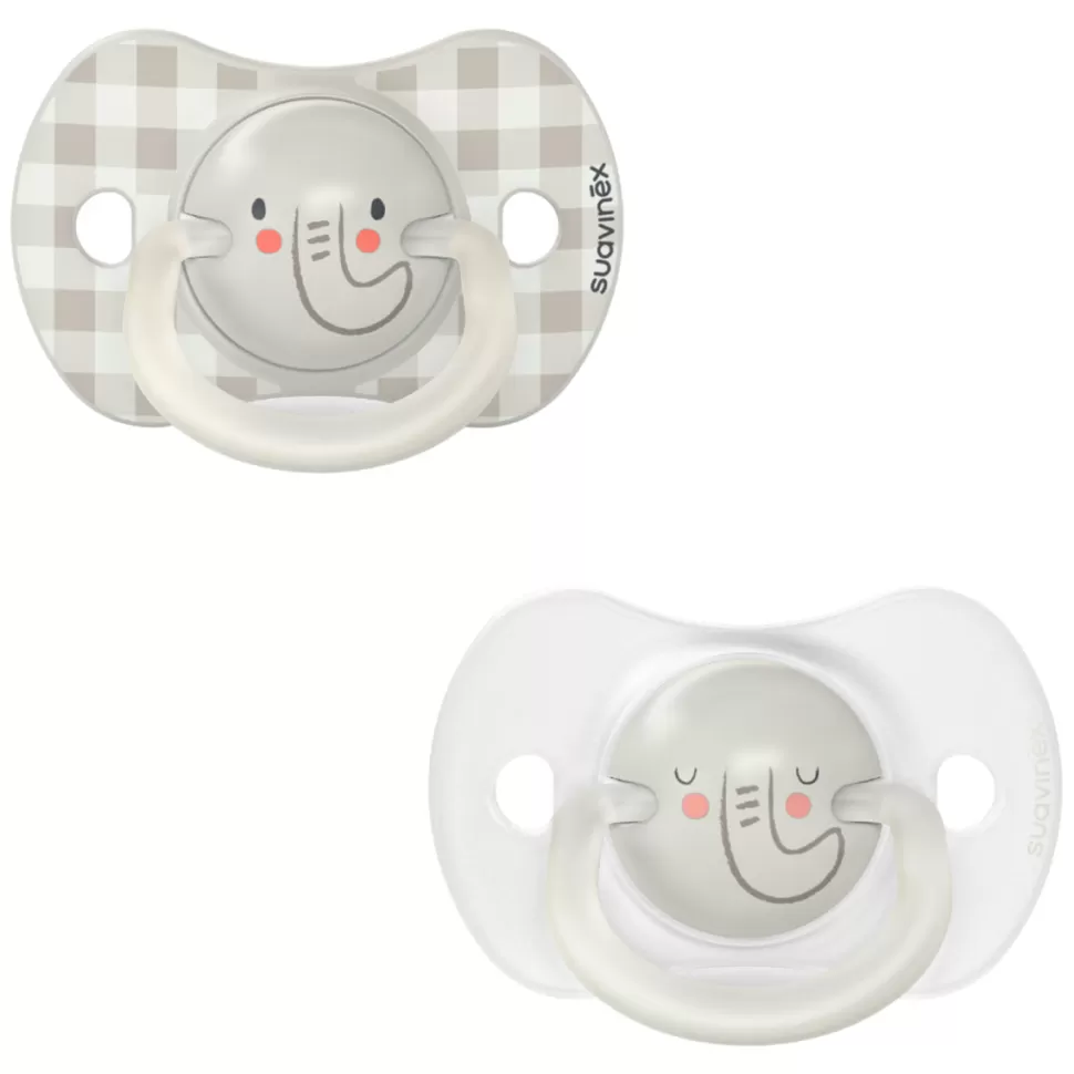 Suavinex Succion>Lot de 2 Sucettes Symétriques SX Pro Night & Day Eléphant - 6/18 Mois