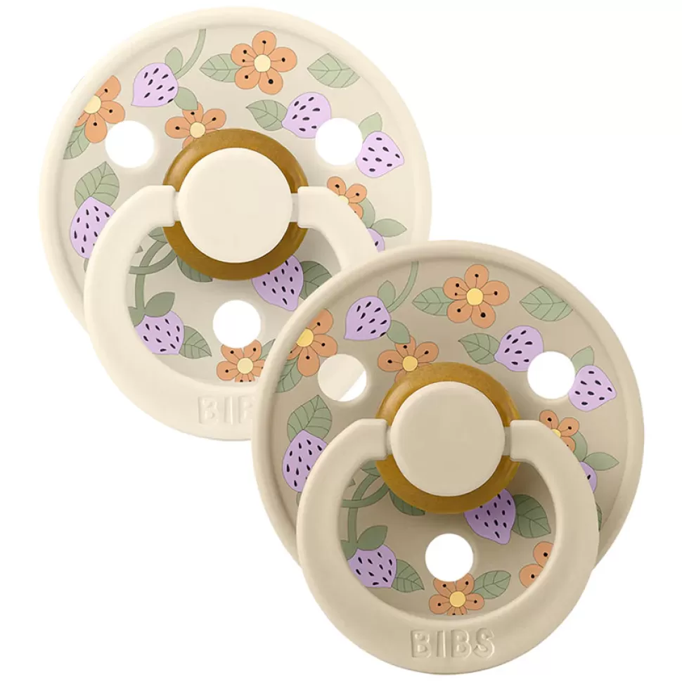 Bibs Succion>Lot de 2 Tétines Rondes x Liberty Strawberries and Cream Ivory Mix - 6/18 Mois