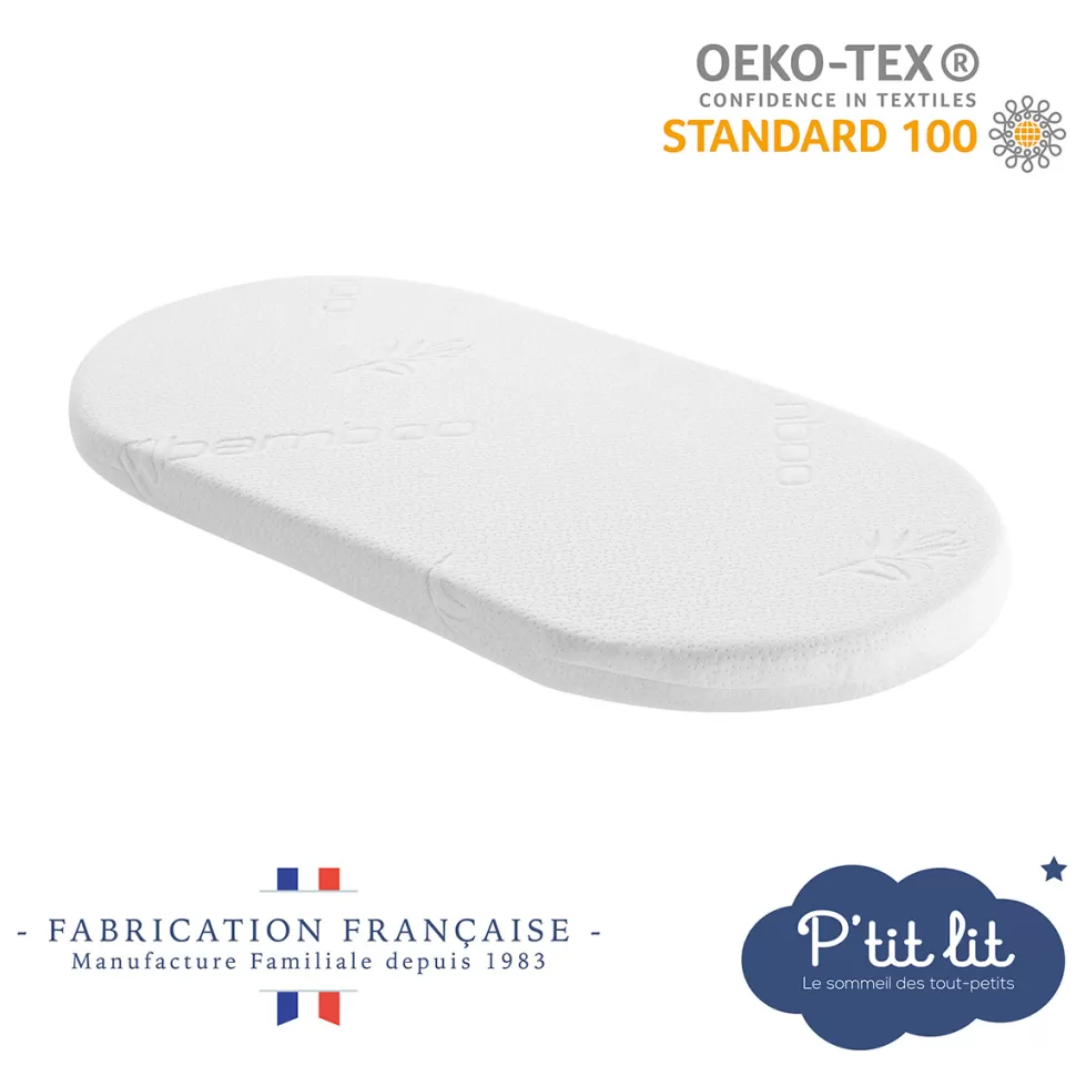 P'tit Lit Literie Bébé>Matelas Mon P'tit Matelas de Couffin Bambou Déhoussable - 32 x 72 cm
