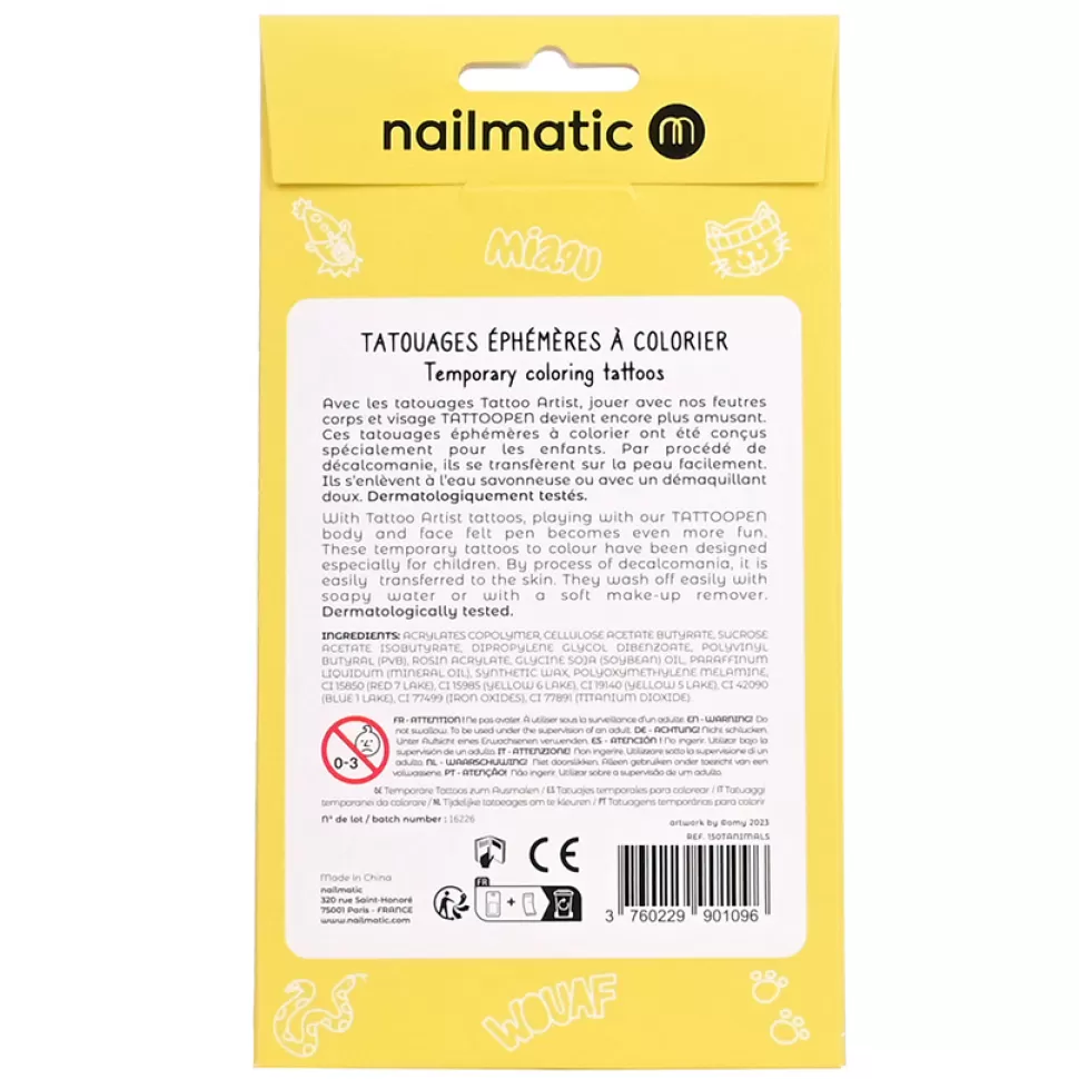 Nailmatic Déguisement & Maquillage>Planche de Tatouages à Colorier - Animaux