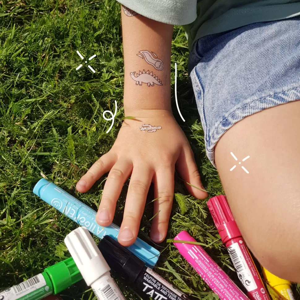 Nailmatic Déguisement & Maquillage>Planche de Tatouages à Colorier - Dinosaures