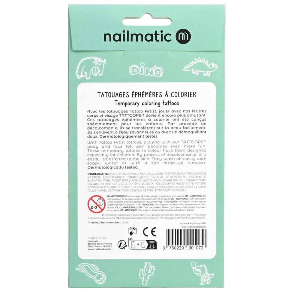Nailmatic Déguisement & Maquillage>Planche de Tatouages à Colorier - Dinosaures