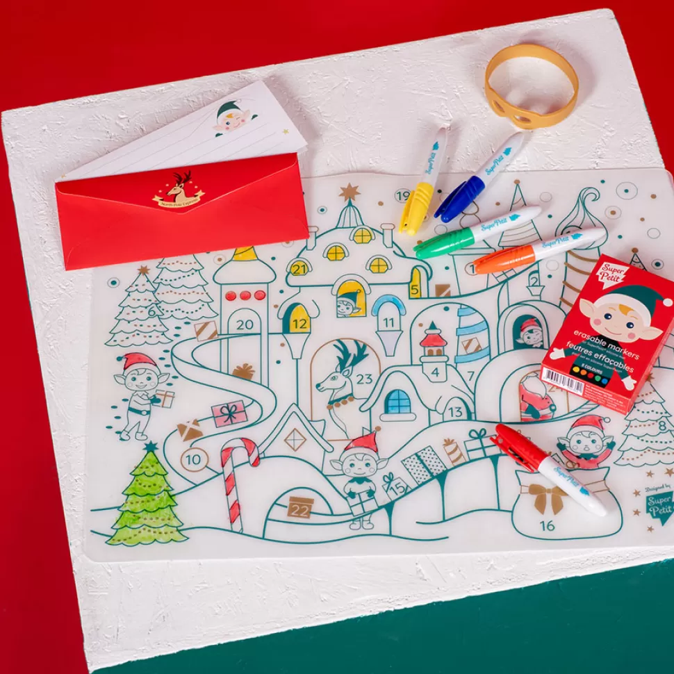 Super Petit Repas>Set de Table à Colorier et ses 5 feutres - Le Village de Noël