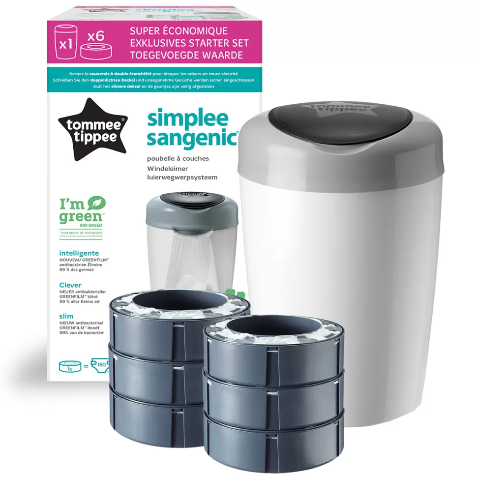 Tommee Tippee Couche>Starter Set Simplee Sangenic + 6 Recharges - Blanc