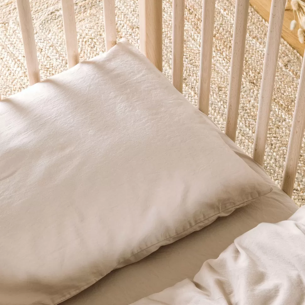 Kadolis Literie Bébé>Taie d'Oreiller Satin de Coton Bio Lavé Lin - 40 x 60 cm