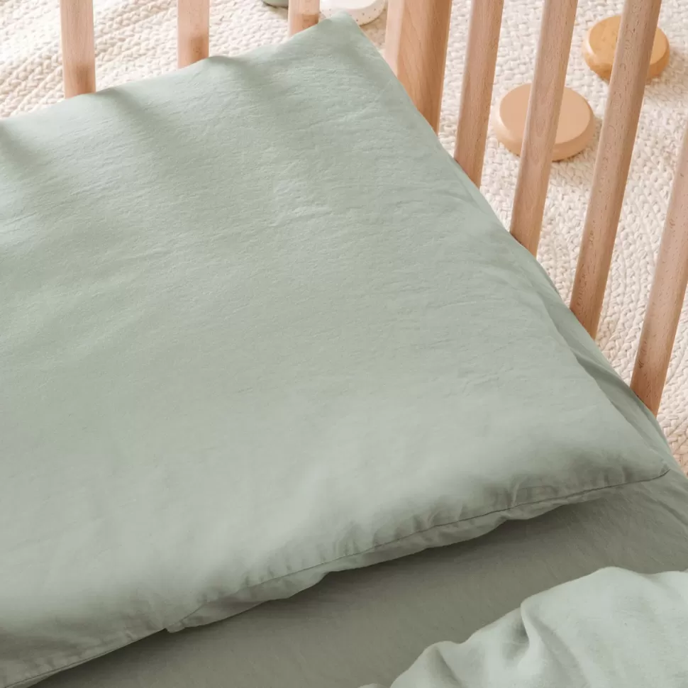 Kadolis Literie Bébé>Taie d'Oreiller Satin de Coton Bio Lavé Tilleul - 40 x 60 cm